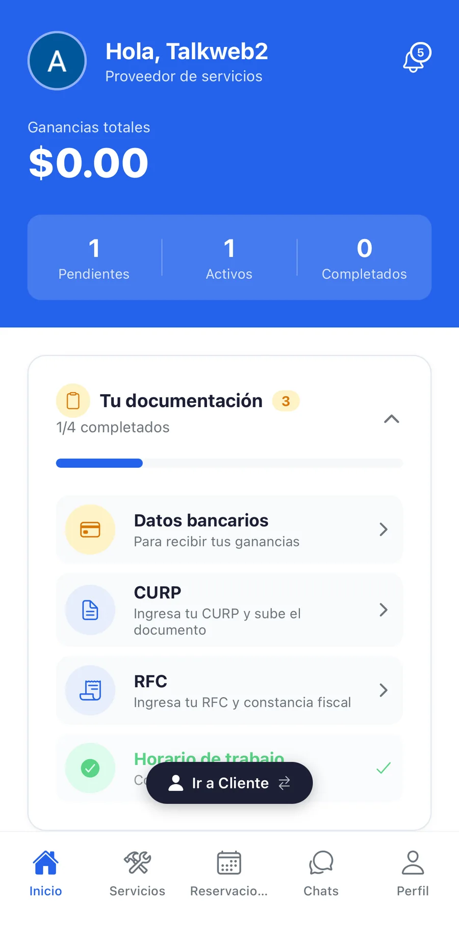 App del proveedor, captura 1