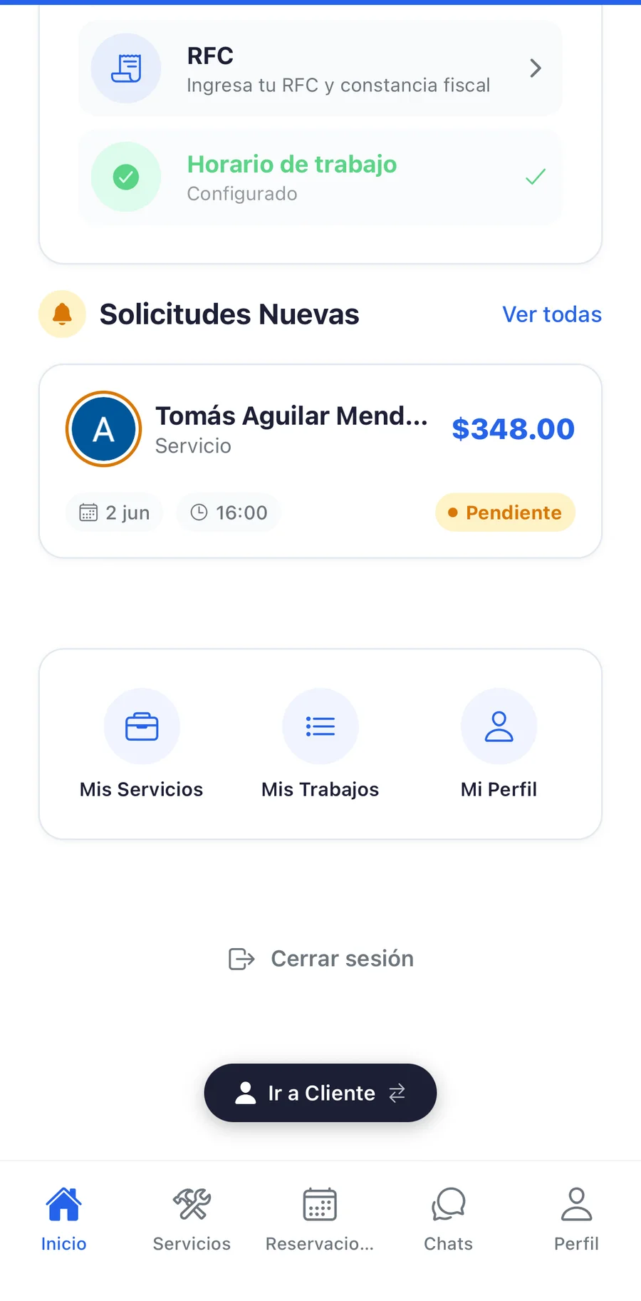 App del proveedor, captura 2