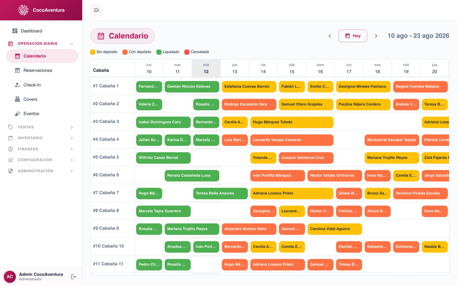 Calendario, reservaciones y check-in, captura 2