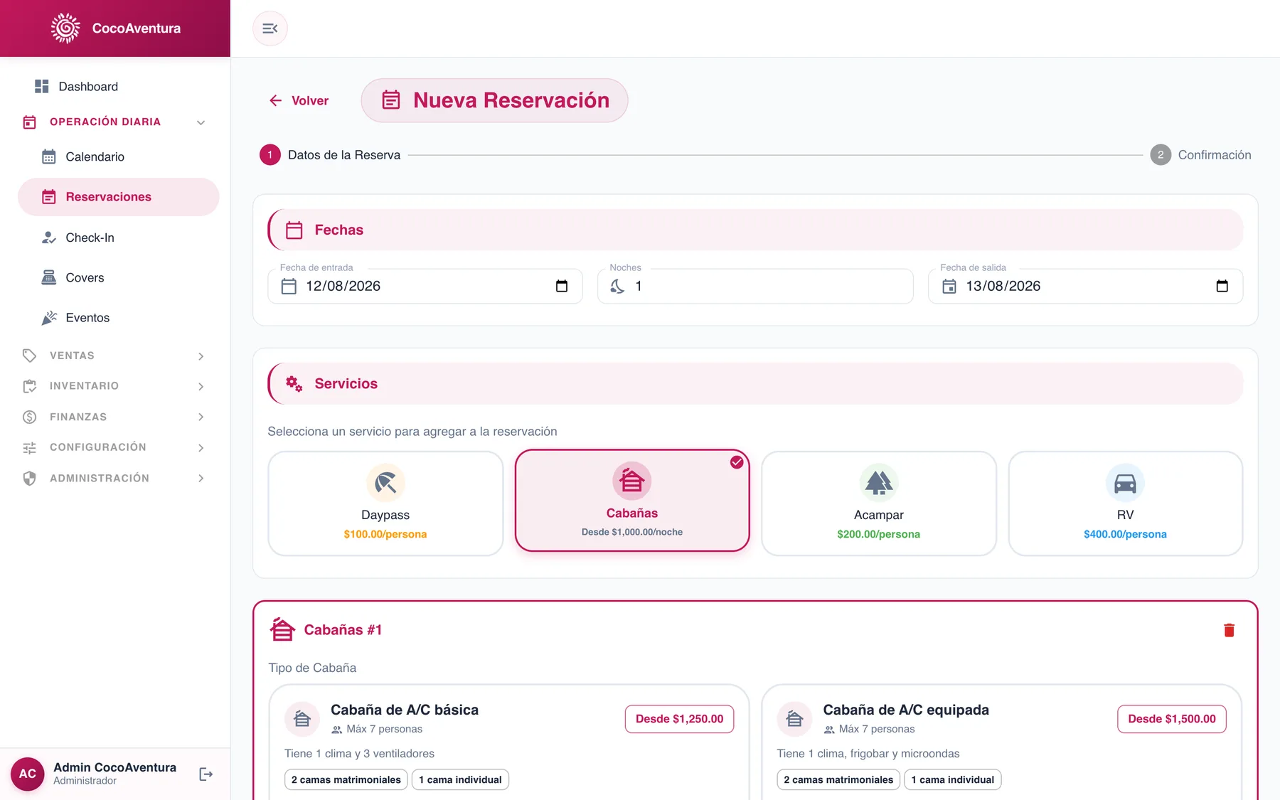 Calendario, reservaciones y check-in, captura 5