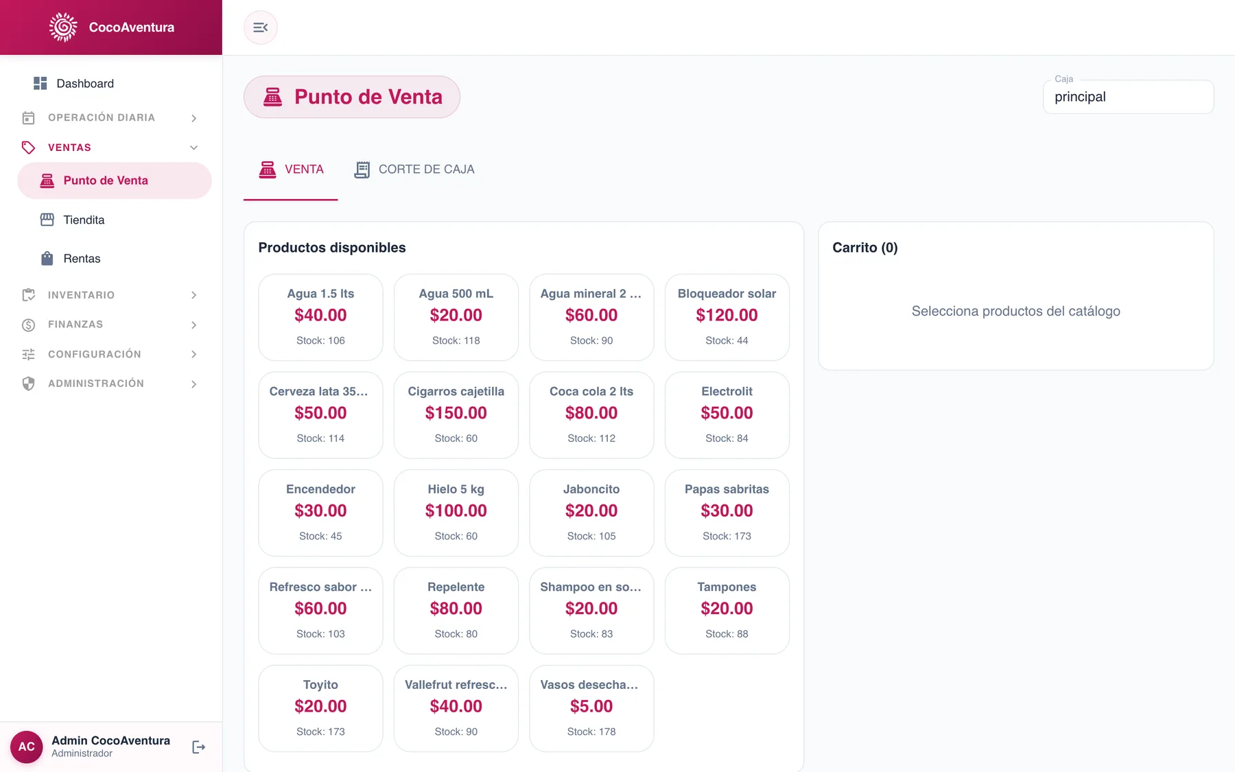 Punto de venta, tiendita y rentas, captura 1