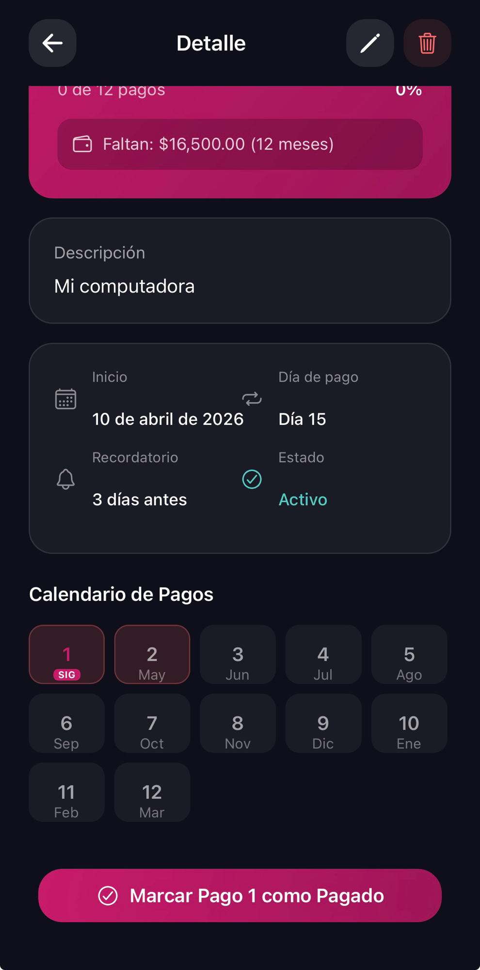 Pagos programados y a meses 3