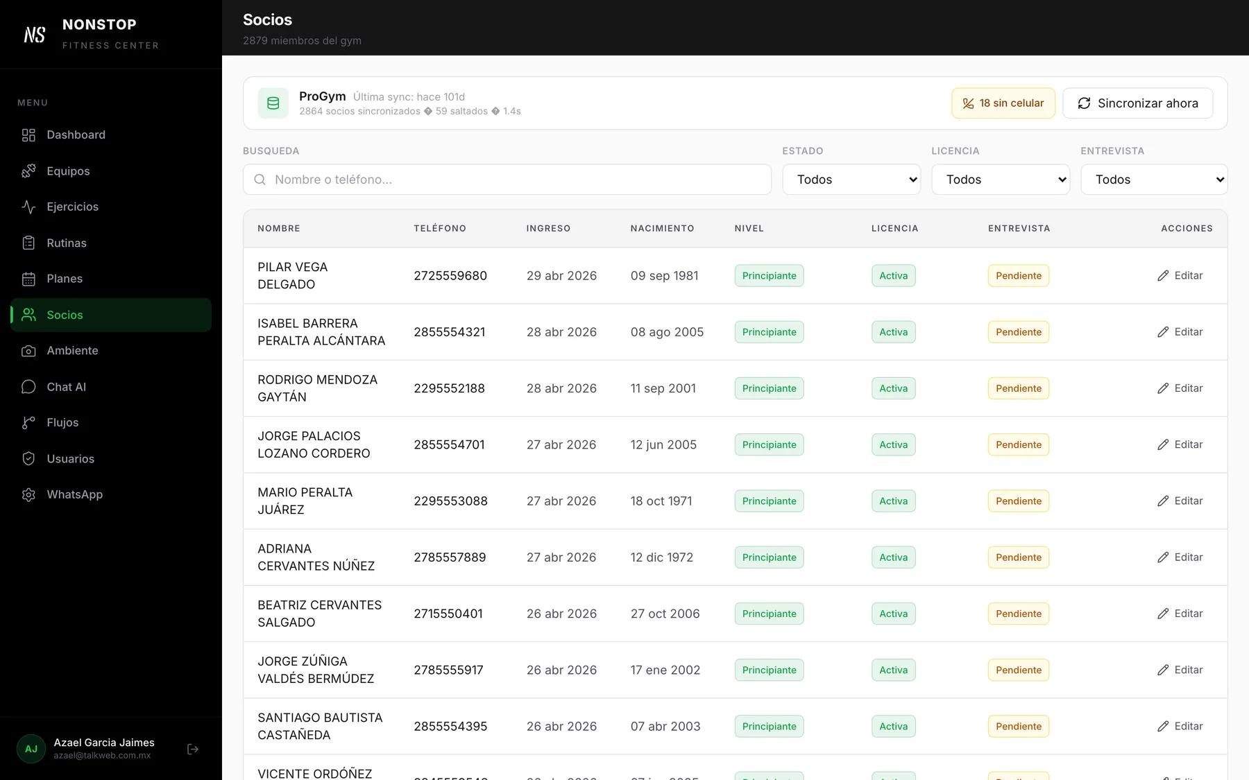 CRM: padrón, adopción y planes semanales, captura 3