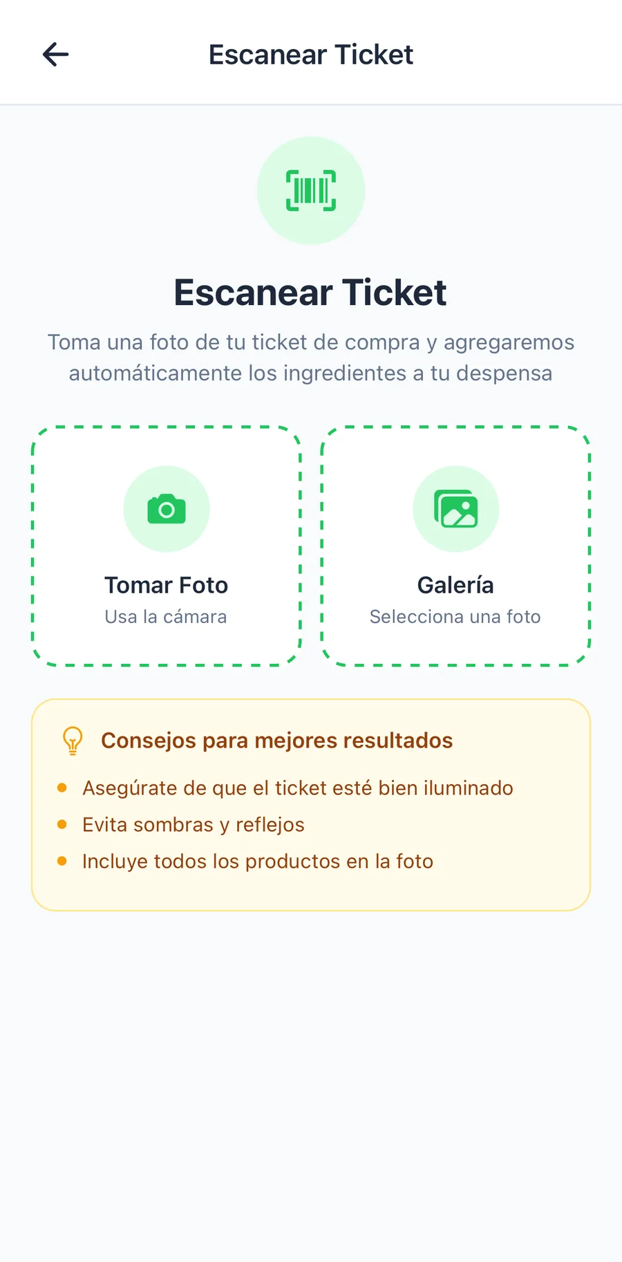 Escaneo de tickets y asistente con IA, captura 1