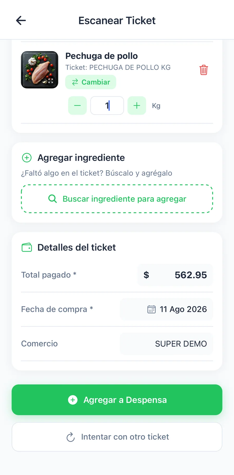 Escaneo de tickets y asistente con IA, captura 4