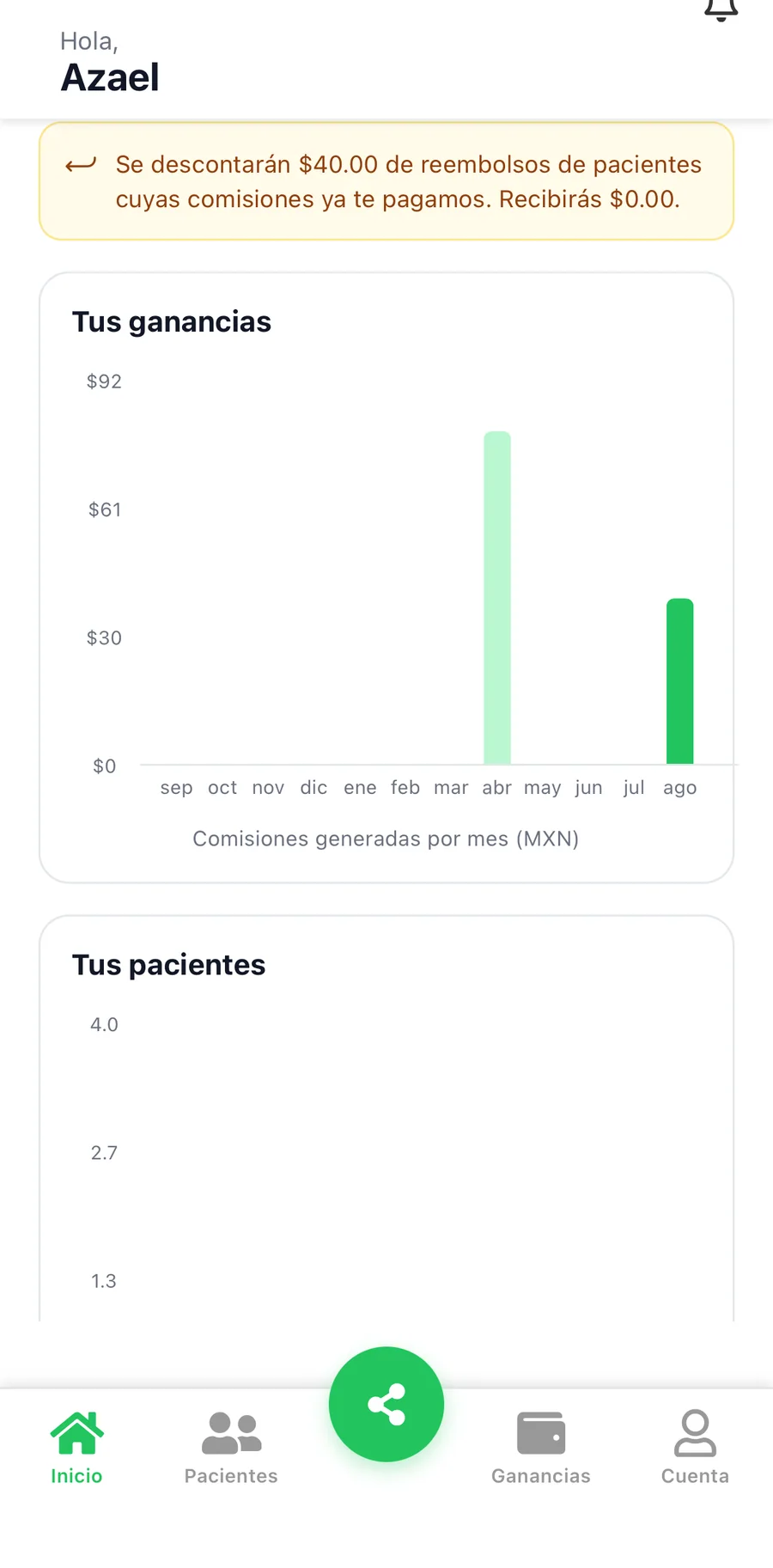 La app en modo nutriólogo, captura 2
