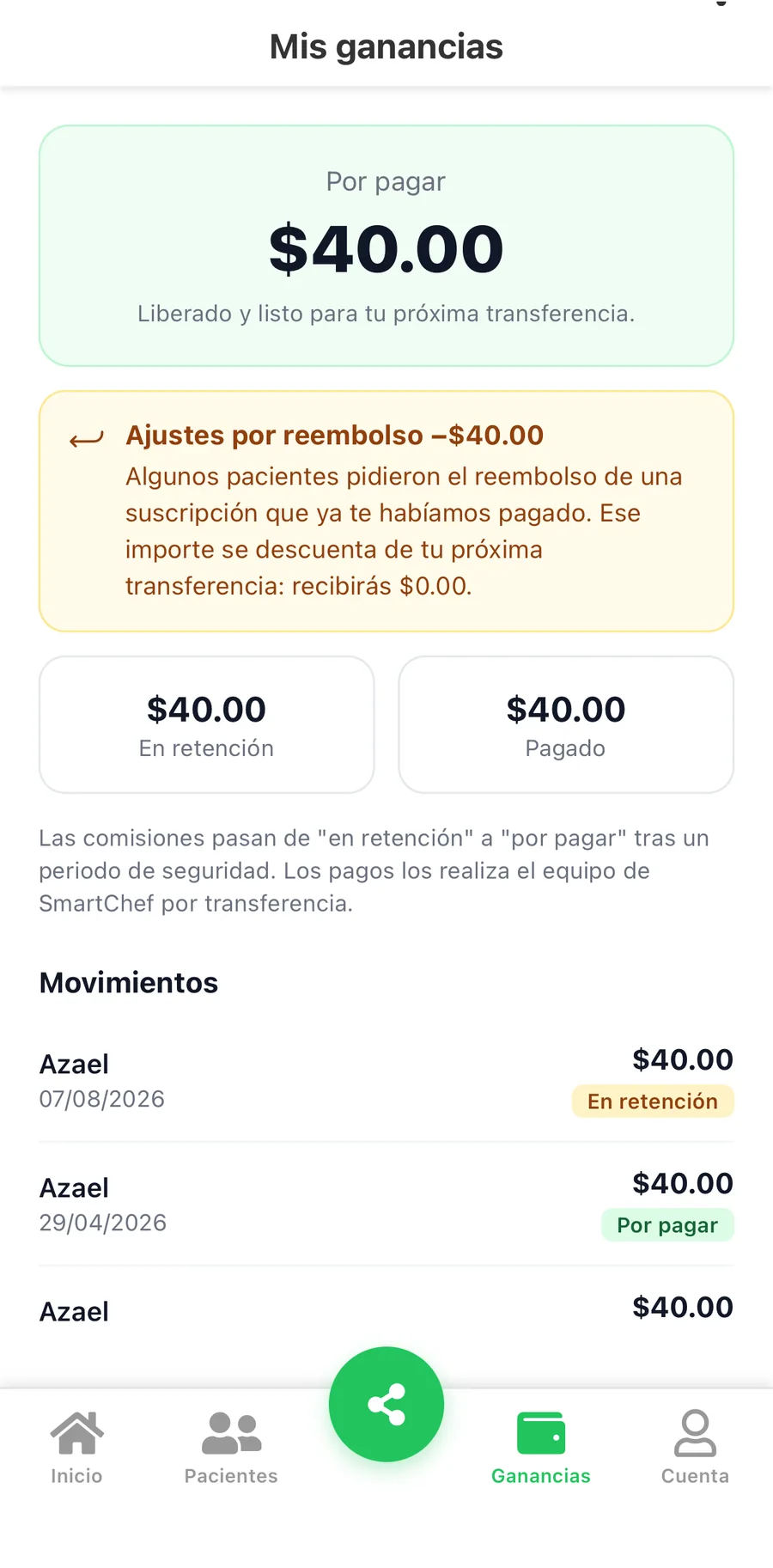 La app en modo nutriólogo, captura 5