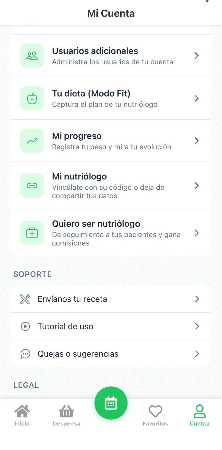 La app en modo nutriólogo, captura 7